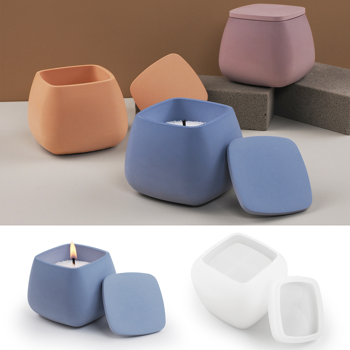 Kraft Box Candle - Square Candle Jar Silicone Mold DIY